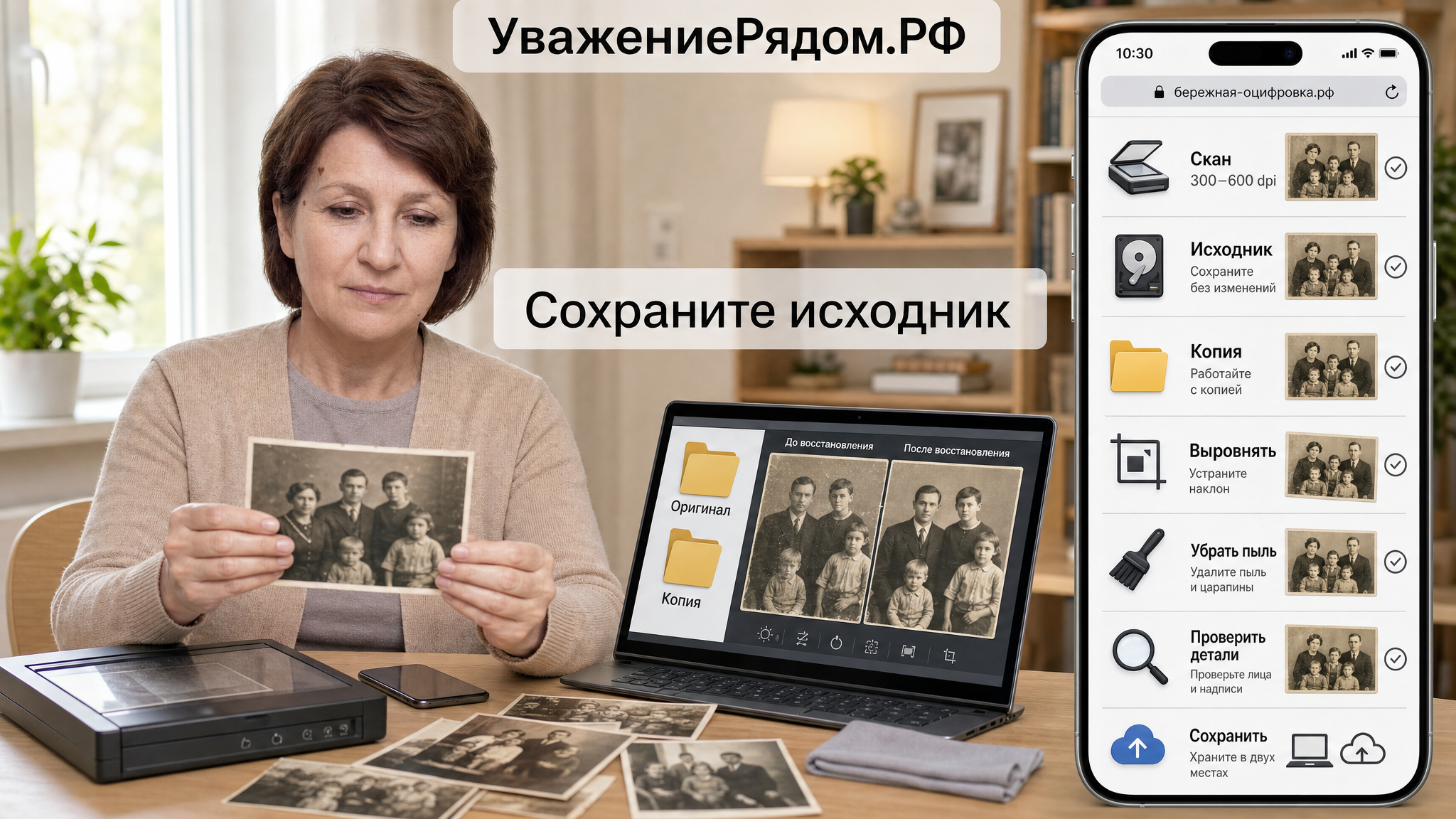 Иллюстрация к статье о восстановлении старых семейных фотографий